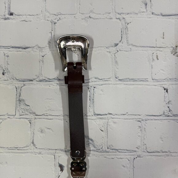 Western Geuine Leather Belt Large Set Black Brown Silver Brass Buckle Western - Picture 2 of 16